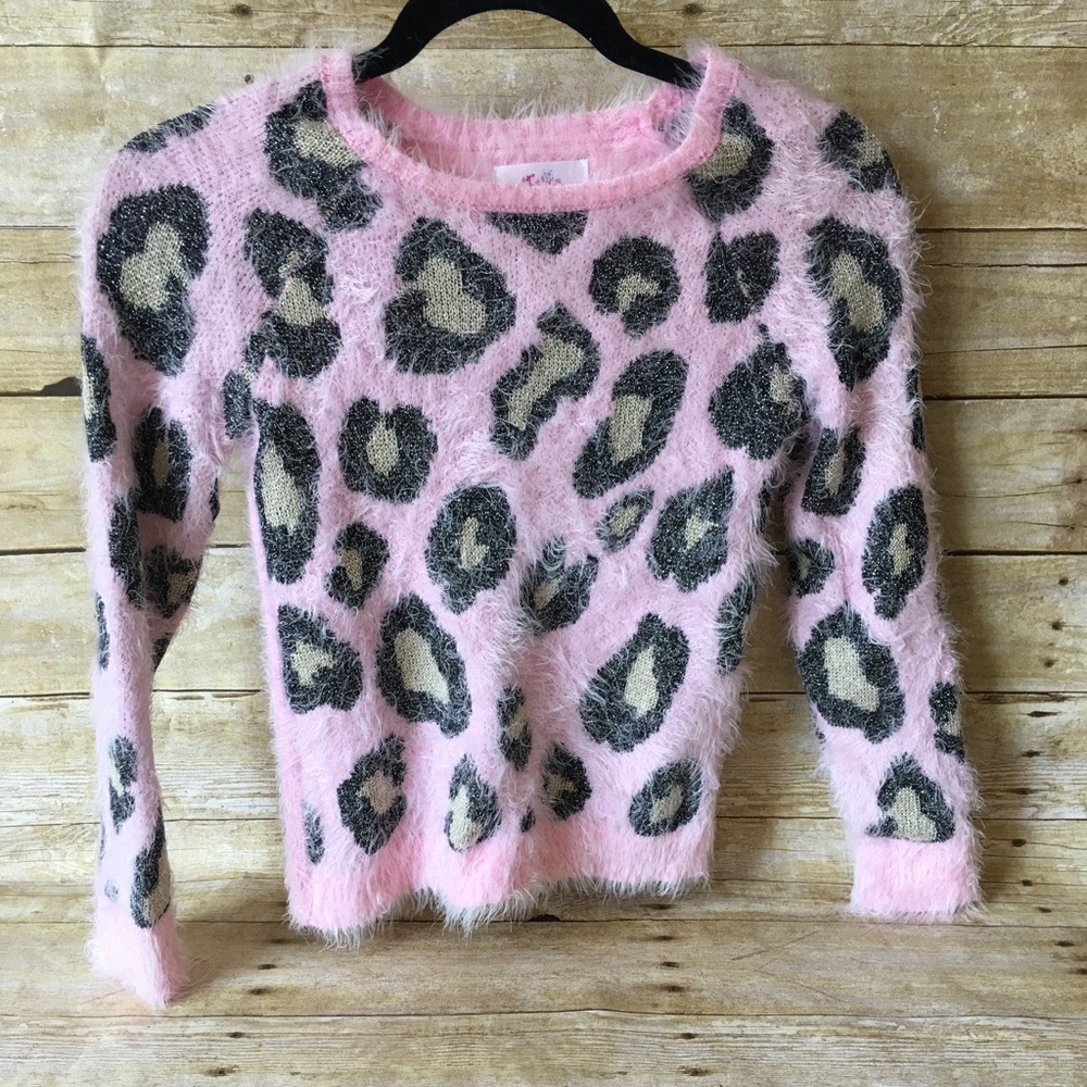 Girls Justice Leopard Soft Fuzzy Sweater